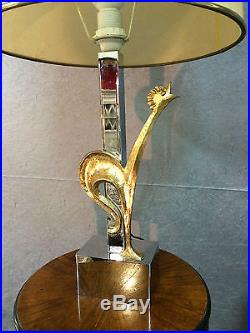 Lampe en bronze argenté et doré décorde coq. Années 1950/70