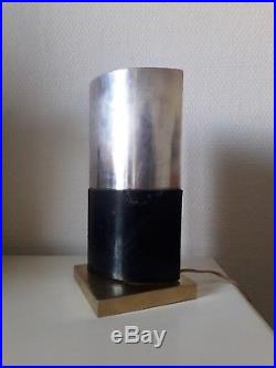 Lampe moderniste art deco en métal argenté gainé de cuir vers 1940-1950