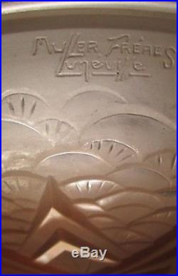 Lustre vasque d'éclairage MULLER FRÈRES Art Déco monture bronze nickelé 1925