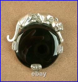 Magnifique Pendentif/ Broche Ancien Epoque Art Deco Argent Onyx Decor Panthere