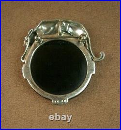 Magnifique Pendentif/ Broche Ancien Epoque Art Deco Argent Onyx Decor Panthere