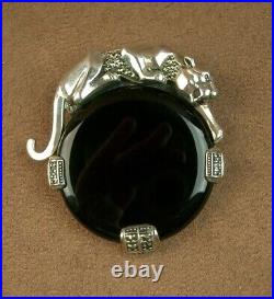 Magnifique Pendentif/ Broche Ancien Epoque Art Deco Argent Onyx Decor Panthere