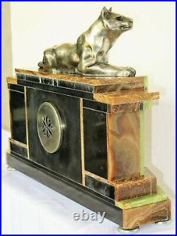 Majestueuse pendule marbre Art Deco panthère bronze french clock