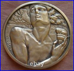Médaille art déco argent massif ESPOSIZIONE DI TIONE 1924 Sculpteur Mario MOSCHI