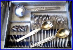 Ménagère complète art déco en métal argenté 50 pièces avec couteaux 2 vermeil