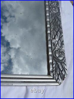 Miroir art-déco cadre argenté Art-deco mirror silver stucco Art-déco-Spiegel
