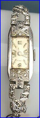 Montre Femme Suisse Platine 950 Diamant Circa 1930 Art Deco Watch Jewels 17 Pt