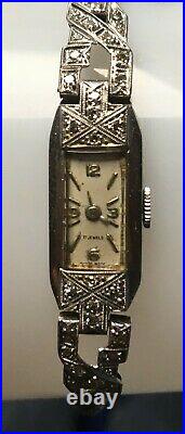 Montre Femme Suisse Platine 950 Diamant Circa 1930 Art Deco Watch Jewels 17 Pt