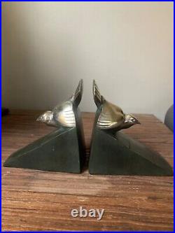 Paire De Serre Livres En Bronze Oiseaux Sur Un Toit D Henri Rischmann Art Deco