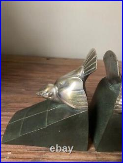 Paire De Serre Livres En Bronze Oiseaux Sur Un Toit D Henri Rischmann Art Deco