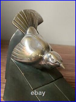 Paire De Serre Livres En Bronze Oiseaux Sur Un Toit D Henri Rischmann Art Deco