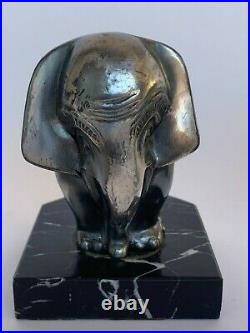 Paire De Serres Livres Regule Moreau Art Deco Elephant 1930 Marbre Noir H3686