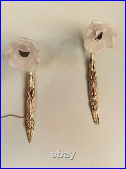 Paire d'Appliques ART DECO en BRONZE et TULIPES en verre