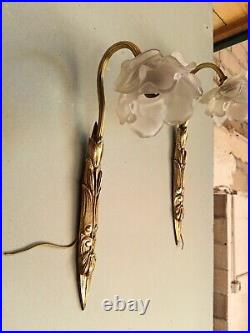 Paire d'Appliques ART DECO en BRONZE et TULIPES en verre