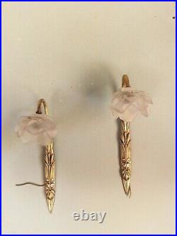 Paire d'Appliques ART DECO en BRONZE et TULIPES en verre