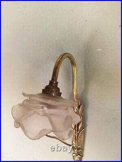 Paire d'Appliques ART DECO en BRONZE et TULIPES en verre