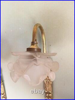 Paire d'Appliques ART DECO en BRONZE et TULIPES en verre