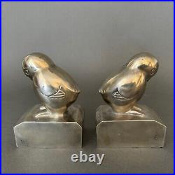 Paire de serre-livres Art Déco par G. Laurent oiseaux en bronze argenté M3291