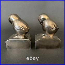 Paire de serre-livres Art Déco par G. Laurent oiseaux en bronze argenté M3291