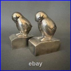 Paire de serre-livres Art Déco par G. Laurent oiseaux en bronze argenté M3291