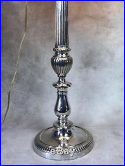 Pied De Lampe En Bronze Argenté Style Louis XVI À Fût Cannelés De 79 CM Haut