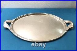 Plateau de service ovale ERCUIS métal argenté ART DECO 53 cm Table Plat Poignées