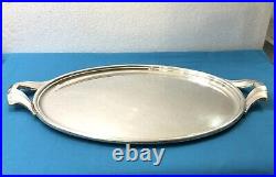 Plateau de service ovale ERCUIS métal argenté ART DECO 53 cm Table Plat Poignées