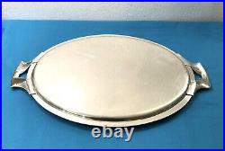 Plateau de service ovale ERCUIS métal argenté ART DECO 53 cm Table Plat Poignées