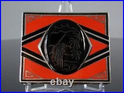 Poudrier ART DECO argent laque noir rouge 1930's