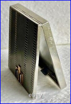 Poudrier argent massif, or, saphirs Art Deco vers 1930 silver powder box