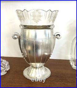 RARE vase ART DECO métal argenté BOUILLET BOURDELLE cristal poinçon BB 22 cm