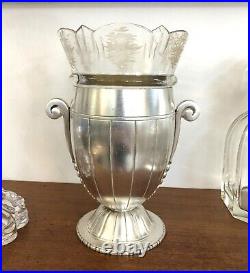 RARE vase ART DECO métal argenté BOUILLET BOURDELLE cristal poinçon BB 22 cm