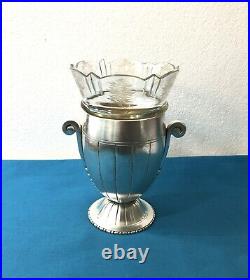 RARE vase ART DECO métal argenté BOUILLET BOURDELLE cristal poinçon BB 22 cm