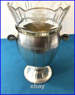 RARE vase ART DECO métal argenté BOUILLET BOURDELLE cristal poinçon BB 22 cm