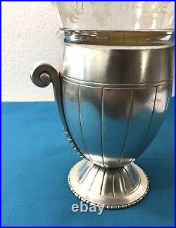 RARE vase ART DECO métal argenté BOUILLET BOURDELLE cristal poinçon BB 22 cm