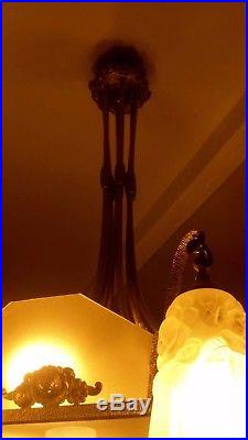 Rare Lustre Art Deco Signe Degue Tulipes Plaque No Muller French Lamp Chandelier