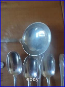 SFAM cinq fourchettes six cuillères de table une louche métal argenté art déco