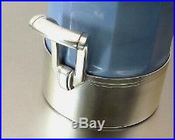Saglier Boite Pot Couvert Art Deco Faience Bleu Pale Et Metal Argente Vers 1935
