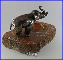 Sculpture éléphant art déco en bronze argenté, pièce unique antique