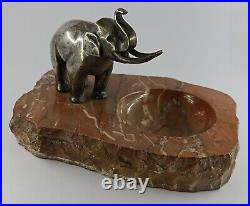 Sculpture éléphant art déco en bronze argenté, pièce unique antique