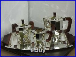 Service A Cafe Metal Argente 4 Pieces Art Deco Coffee Set Silver Plated