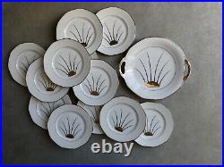 Service Dessert Art Déco 12 Assiettes & Plat Porcelaine Limoges Soleil Argent