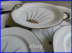 Service Dessert Art Déco 12 Assiettes & Plat Porcelaine Limoges Soleil Argent