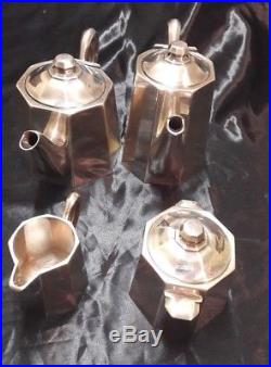 Service à café et à thé Art Déco Ercuis métal argenté signé numéroté 4 pièces