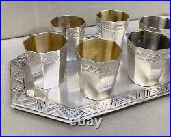 Service à liqueur ART DÉCO métal argenté gobelets plateau table