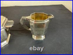 Service à thé 3 pièces Art Déco 1930, orfèvre en métal argenté