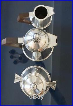 Service à thé café Art Déco en métal argenté Sucrier Verseuse Crémier