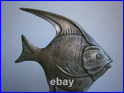 Statue Sculpture Art Déco Poisson exotique Bronze argenté Animalier Ocean Ancien