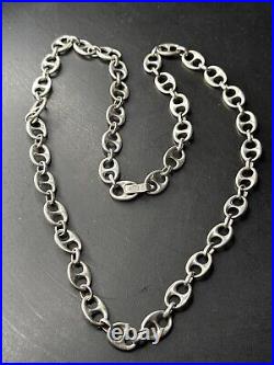 Très Beau Collier Chaîne En Argent Massif 925 Maille Art deco marine tank 94g