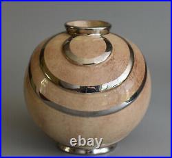 Vase boule Art DécoFaïence émaillée décor géométrique argentéFrance, vers 1930